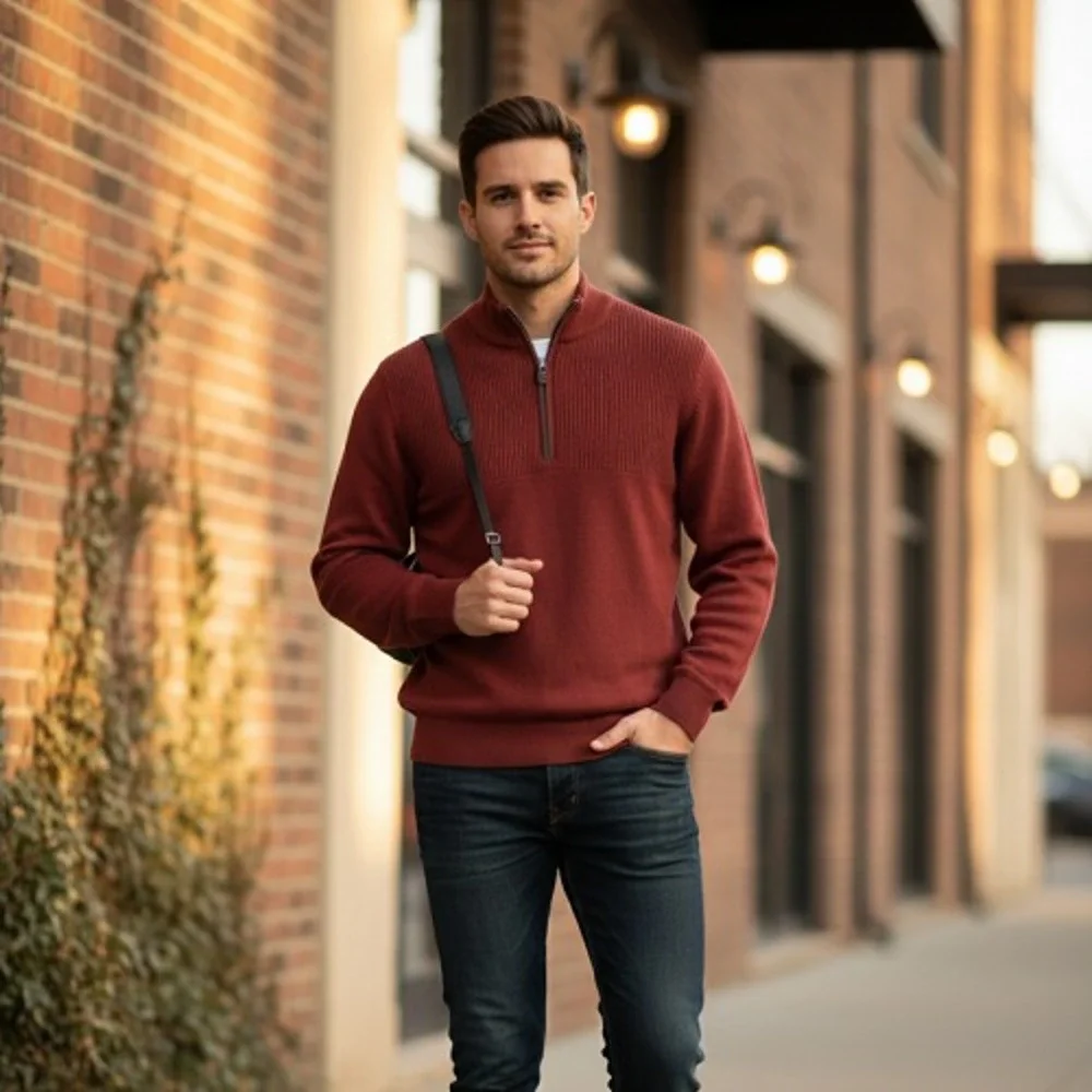 Peter Millar Quarter-Zip Pullover Sweater Men's Size XL‎ Maroon Long Sleeve